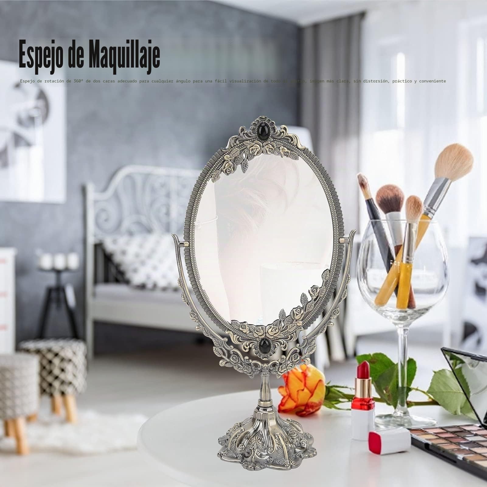 Espejo de Maquillaje Vintage Gótico - Aleación de Zinc Doblable Lateral (Small)