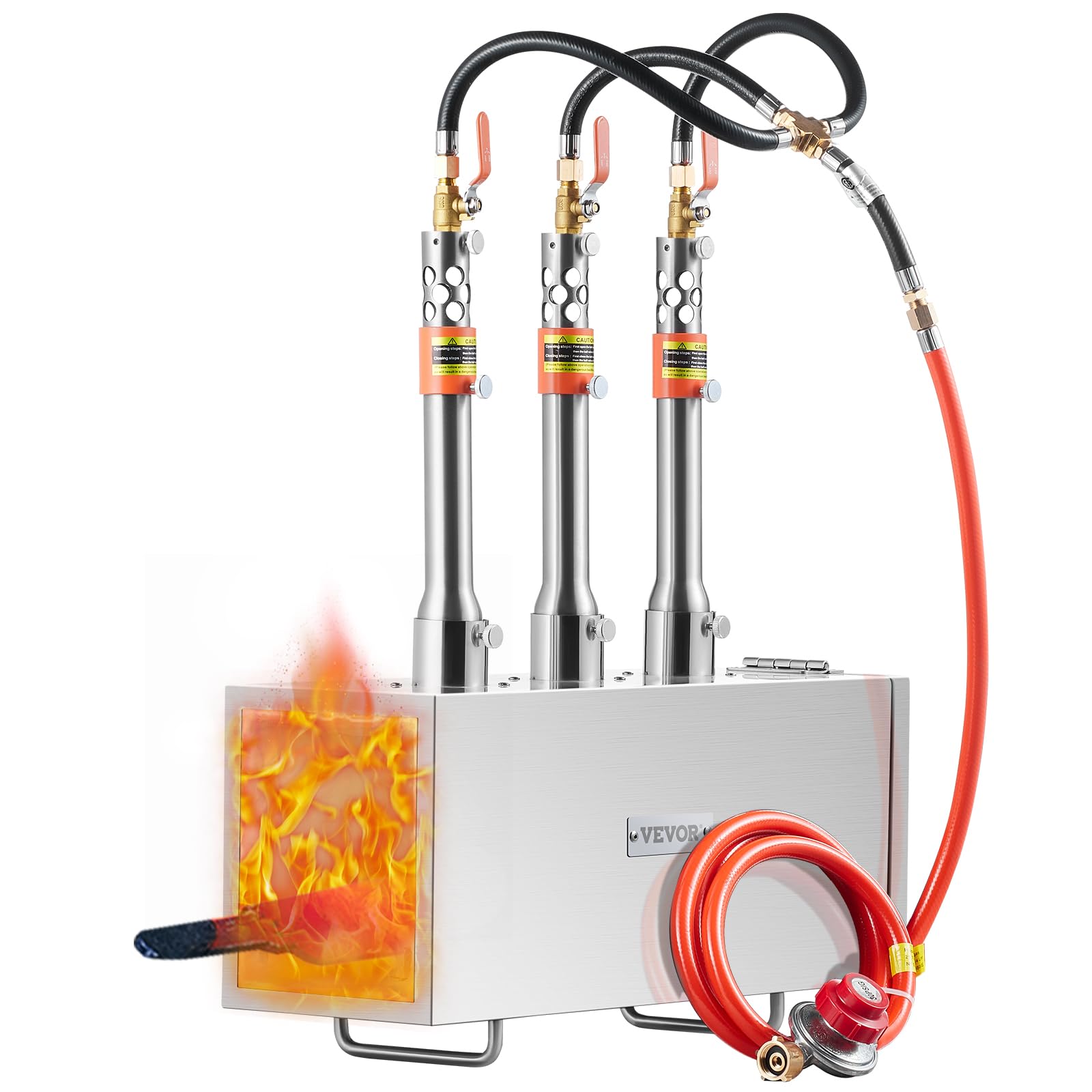 VEVOR Forgia a gas propano portatile, forno a gas quadrato con 3 bruciatori, temperatura max 1427 ℃, utensili e attrezzature per forgiatura a gas in acciaio inox, per colteliere Maréchaux-Ferrants
