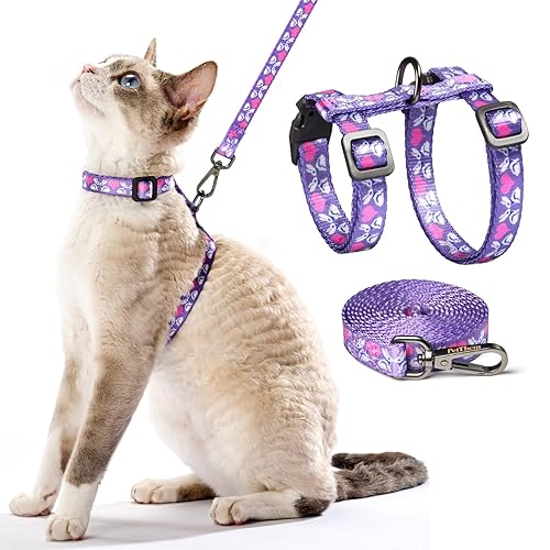 Cat Harness and Leash Set - Escape Proof Adjustable Cat Harness, Comfortable Soft Lightweight, Use Safe & Easy, Walking Travel Kitten Harness for Small Medium Large Cats (Purple Rabbit in Wonderland) - Purple Rabbit in Wonderland