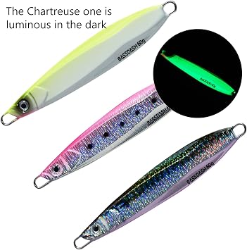 BASSDASH STIX Casting Jig Lure Vertical Slow Jigging Lures Mustad Hooks 0.7oz 1.1oz 1.4oz 2.1oz 2.8oz 3.9oz Mustad Hooks for Saltwater Freshwater Kayak Boat Shore Fishing, 3-Pack