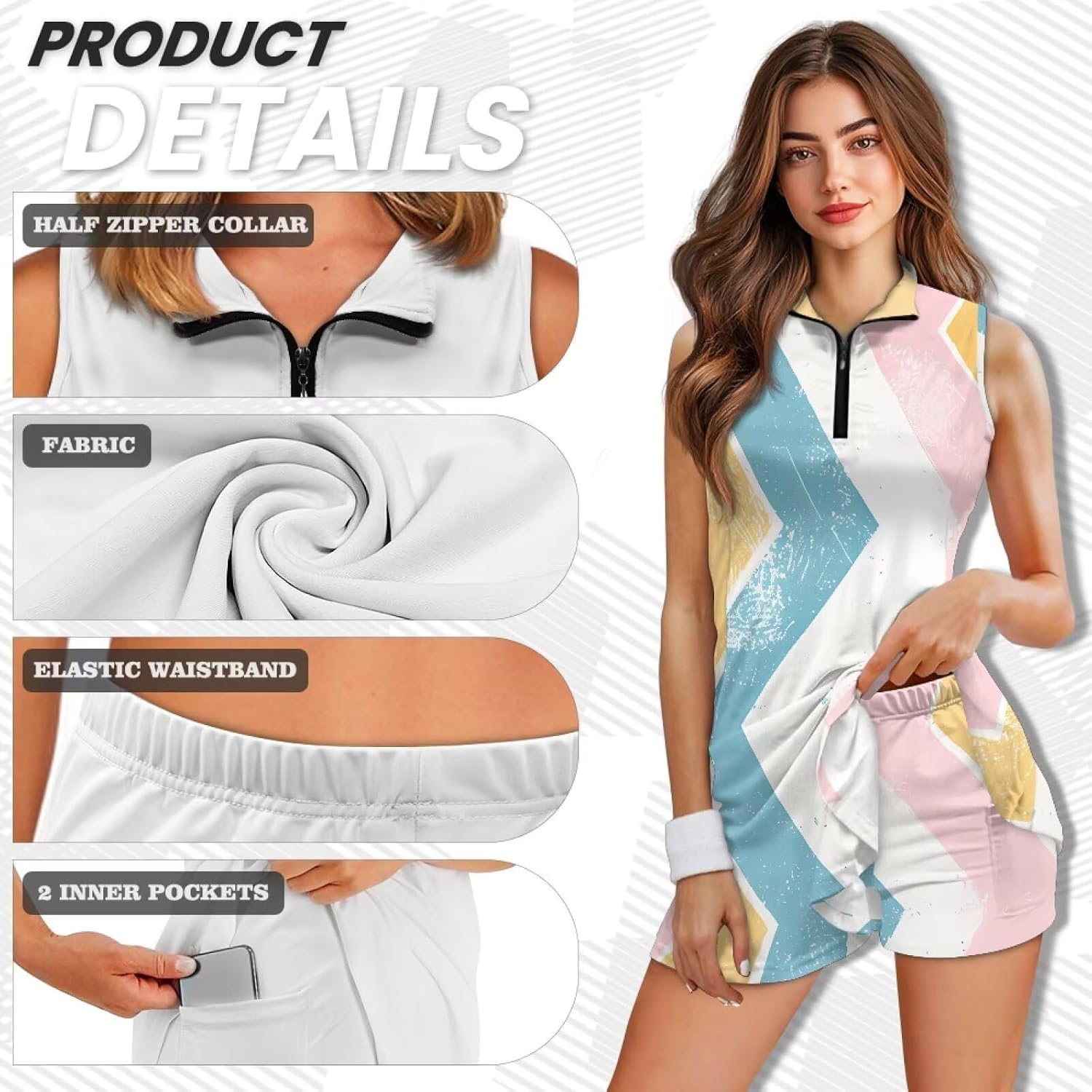 Daisy Flower Womens Tennis Dress Christmas Hat Stand Collar Golf Dresses with Shorts Sugar Skull Athletic Dress