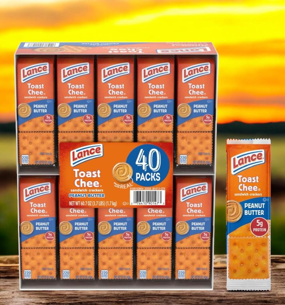 Peanut Butter Sandwich Crackers – 40 Packs with Real Peanut Butter Filling – Quality Lance Snacks, 6 Crackers per Pack – Ideal for Snacks, School &