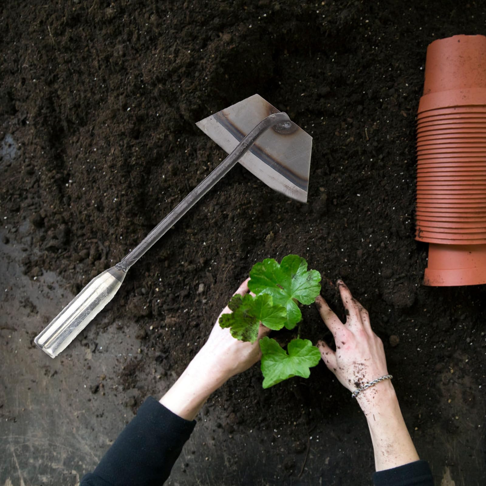 ABOOFAN Azadas de Mano de Acero, Azada Pequeña para Jardinería y Deshierbe, 4 Piezas, 3 Estilos, para Hacer Zanjas y Cultivar Huertos