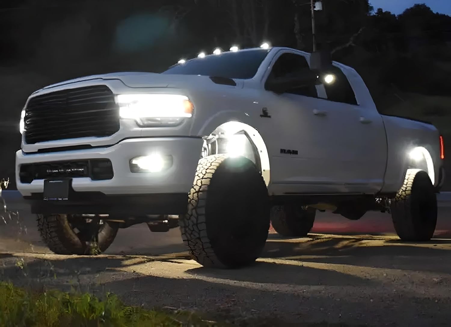 iJDMTOY Black-Out Smoked Lens Xenon White Full LED Clearance Cab Roof Light Kit Compatible With Dodge 2019-up RAM 1500 2500 3500, Also Universal Fit For Other Trucks