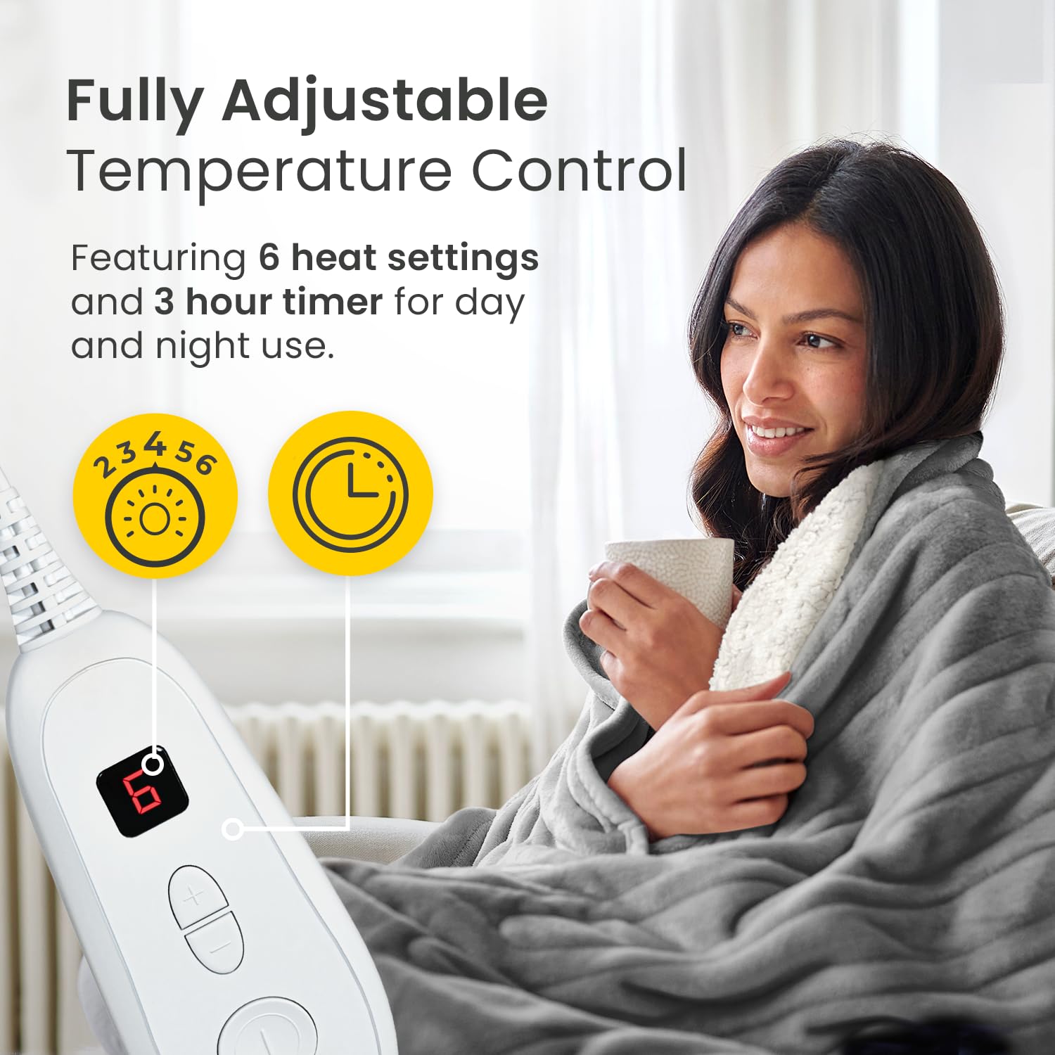 Cosi Home Koc elektryczny 180 x 130 cm – elektryczny koc termiczny z automatycznym wyłączaniem, ochrona przed przegrzaniem, nadaje się do prania, przytulny koc Sherpa i polar, 10 stopni grzania z