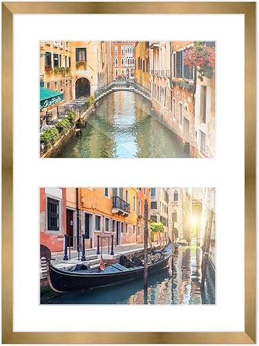 Miniatura 3 de Poster Palooza Marco de collage con acabado de bronce dorado metálico, tapete blanco, con capacidad para dos fotos de 5 x 7 pulgadas, acrílico