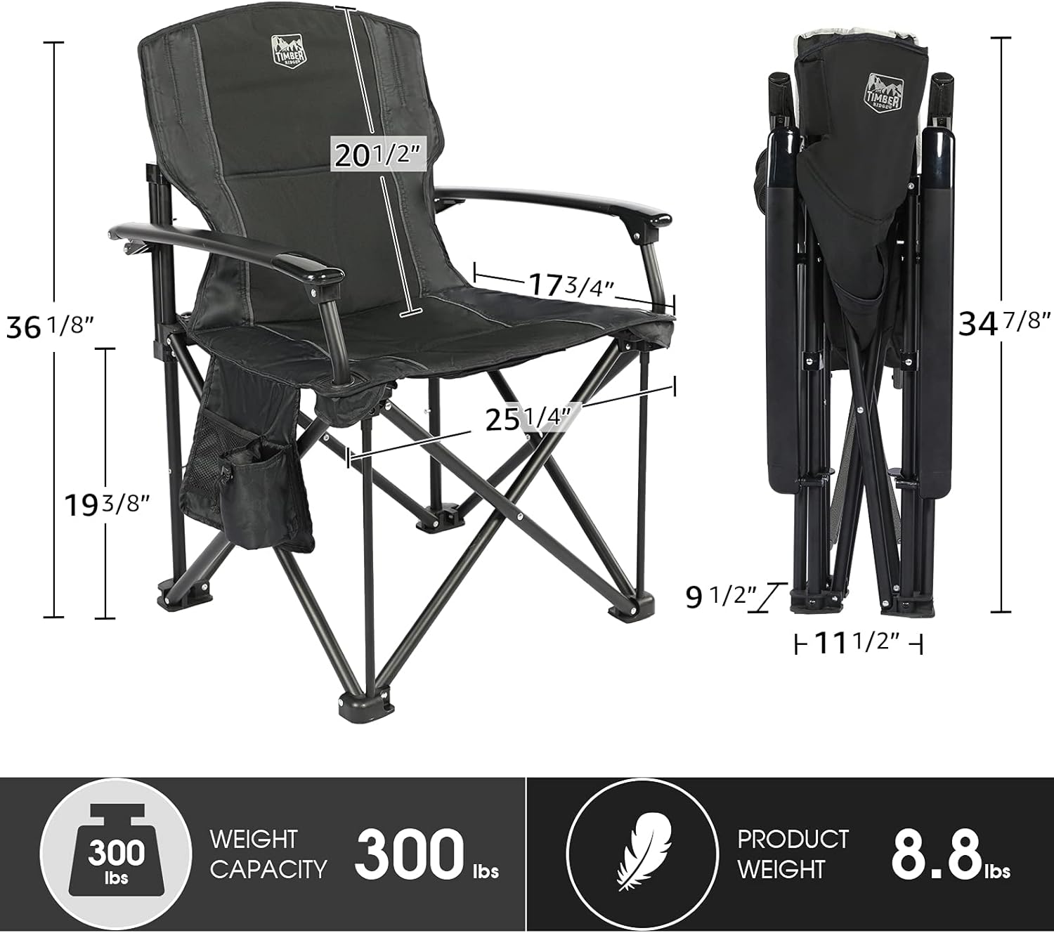 TIMBER RIDGE Lightweight Portable Outdoor Aluminum Folding Camping Quad Chair with Hard Armrest-Support Capacity 300 lbs. : Sports & Outdoors