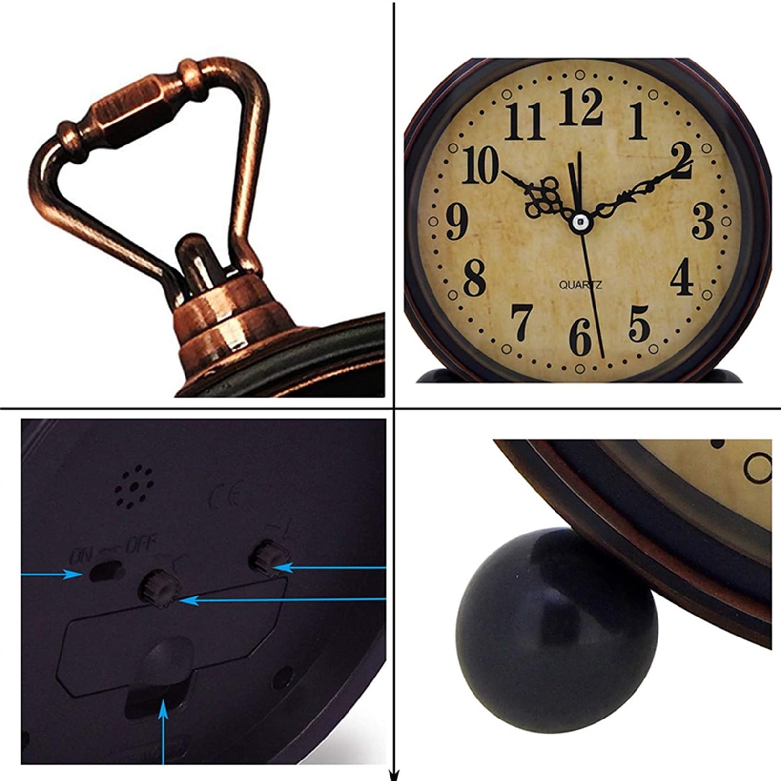 Despertador, Reloj de mesa cuarzo con luz nocturna metal, súper silencioso
