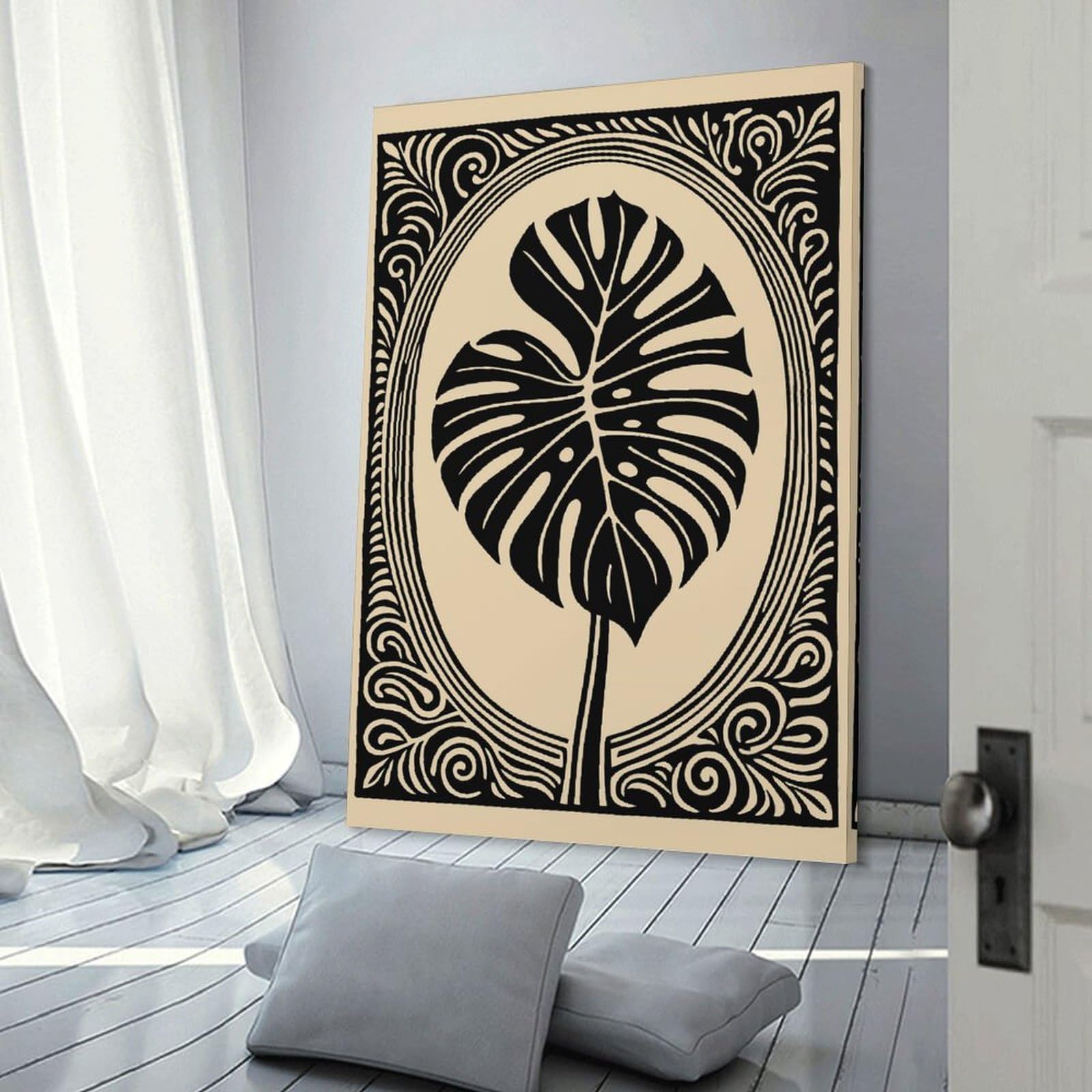 Junmoney Monstera Leaf Art Nouveau Illustration Room Decor Wall Art, 08x12inch(20x30cm), for Bedrooms, Workspaces And Everyday Interiors, An Adaptable Decor Piece for Home Use