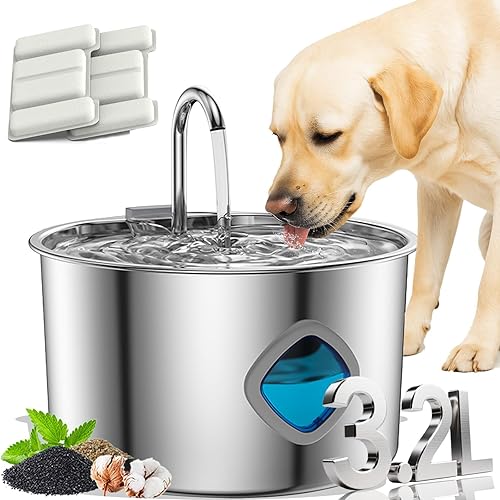 Pawdrate - Fuente de agua para perros (3.2L108 onzas), fuente de agua filtrada Pawdrate con ventana de agua y LED, dispensador automático de agua