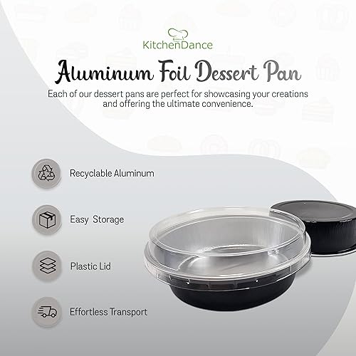 Miniatura 2 de KitchenDance - Juego de moldes desechables para postres con tapas, moldes redondos de 4 pulgadas para hornear pasteles para hotel y restaurante,