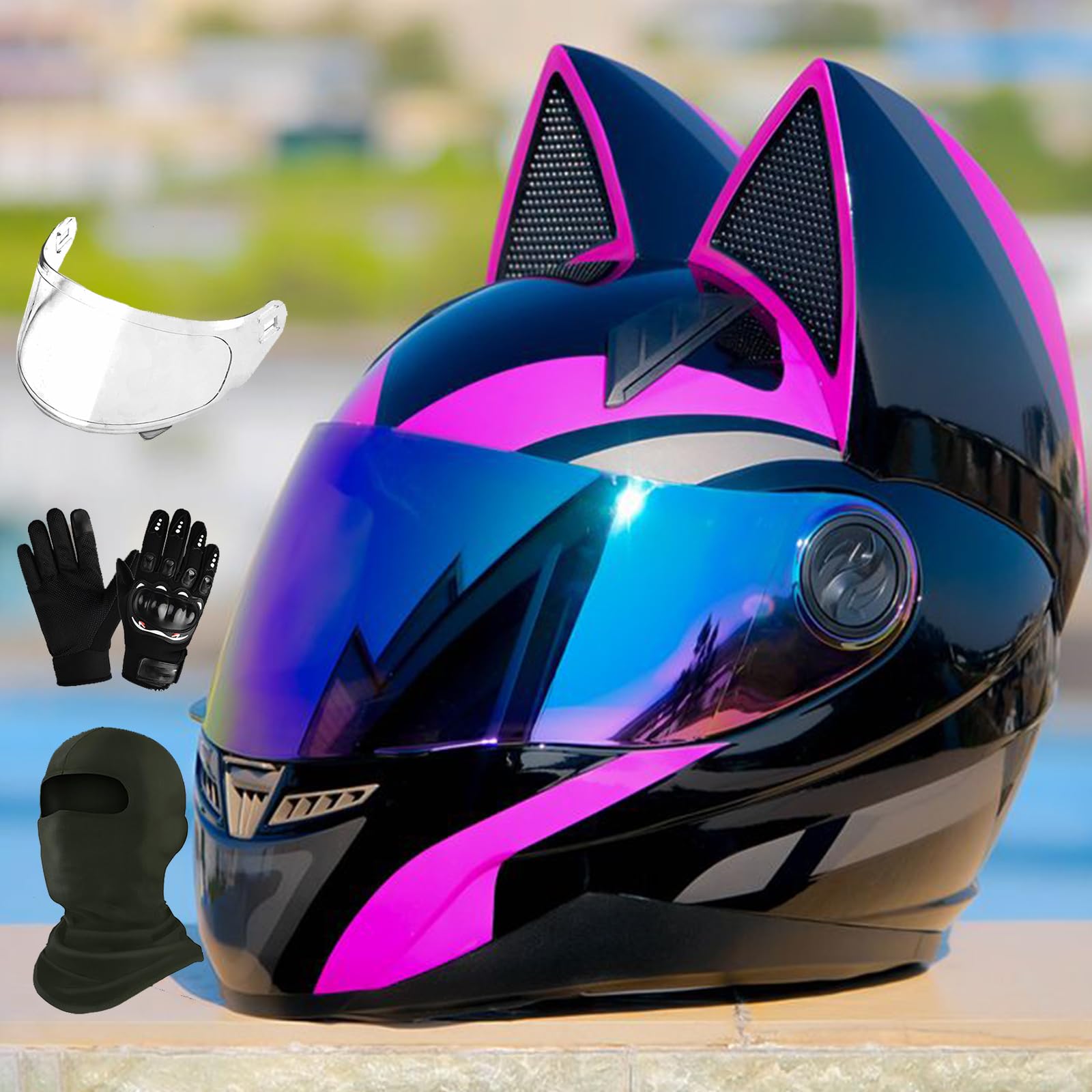 1 Ensemble Moto Chat Oreilles Style Casque Diable Corne Décoration