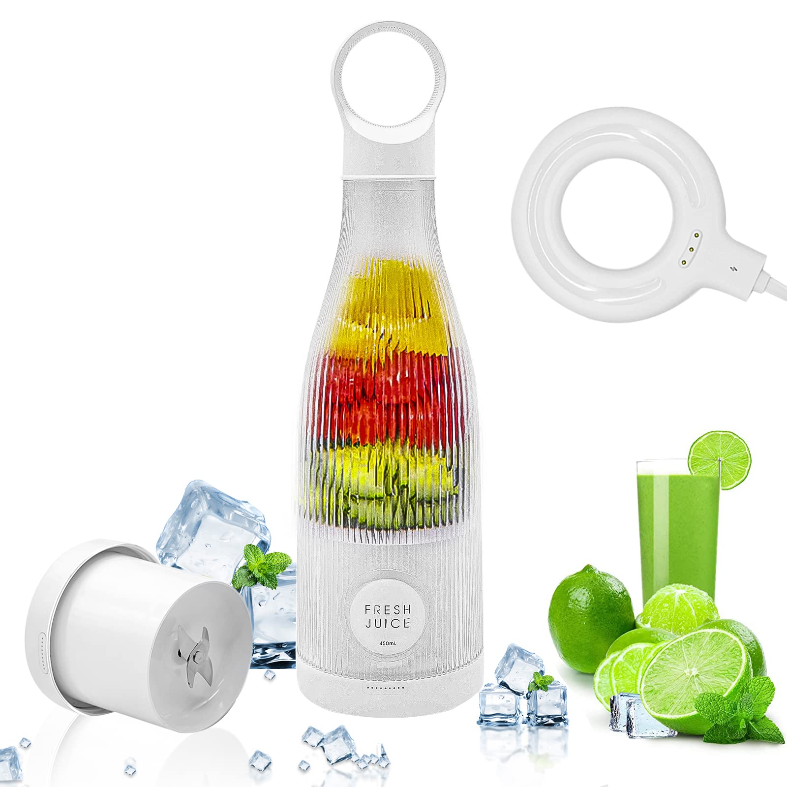 Portable Blender, 450ml fresh juice blender, Personal Size Blender for Shakes and Smoothies, hakes with Magnetic Wireless ...
