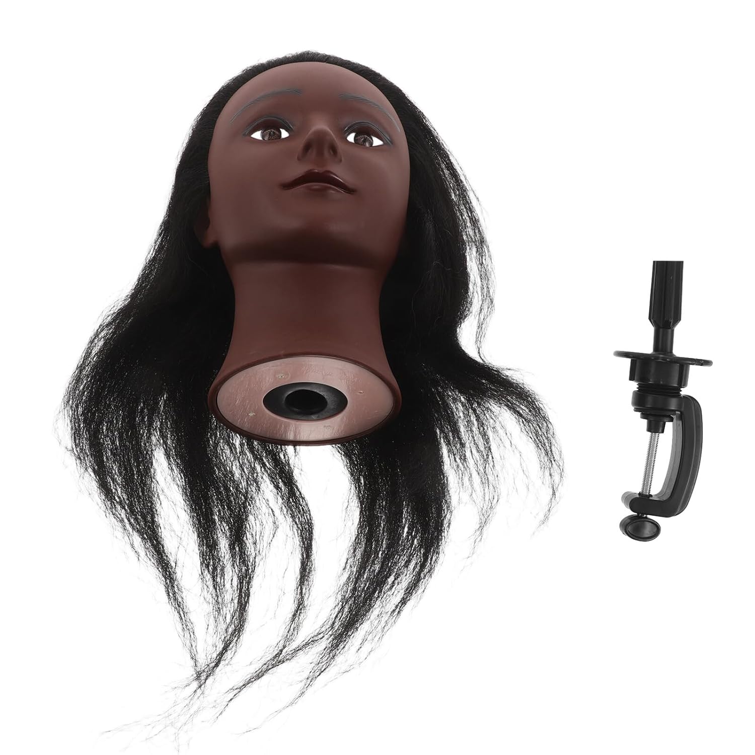 CLISPEED Mannequin Head with Real Human Hair and Small Desktop Stand, Hairdresser Training Head for Haircut Practice and Styling, Women Hair Mannequin for Barber and Cosmetology Use