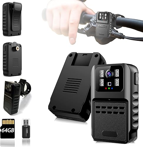 Mini cámara corporal con grabación de 1080P Ture 1080P con tarjeta de 64 GB, grabadora personal de cuerpo pequeño con visión nocturna automática