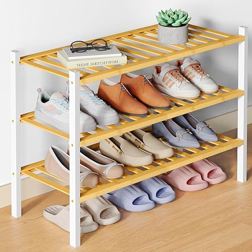 Miniatura 22 de Smiry Zapatero de bambú para clóset, organizador de zapatos apilable de 4 niveles largo de madera, estante de almacenamiento de zapatos Negro