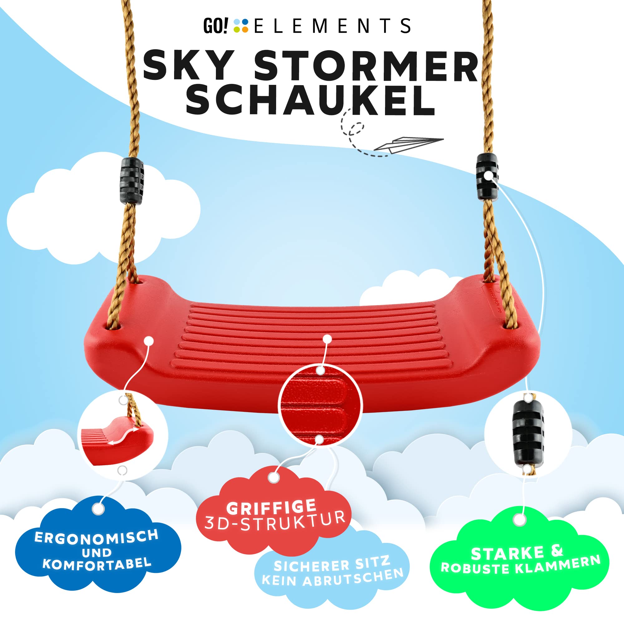 Schaukel Garten | Kinderschaukel Outdoor Indoor | Höhenverstellbar & rutschfest| Schaukelsitz - Schaukelbrett - Brettschaukel für Kinder zum Schaukeln - 2