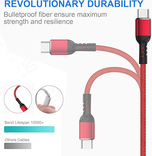 Miniatura 6 de Cable de carga para NS Switch and Switch Lite Paquete de 2 cables de carga de nailon trenzado USB C a USB A tipo C de sincronización rápida de