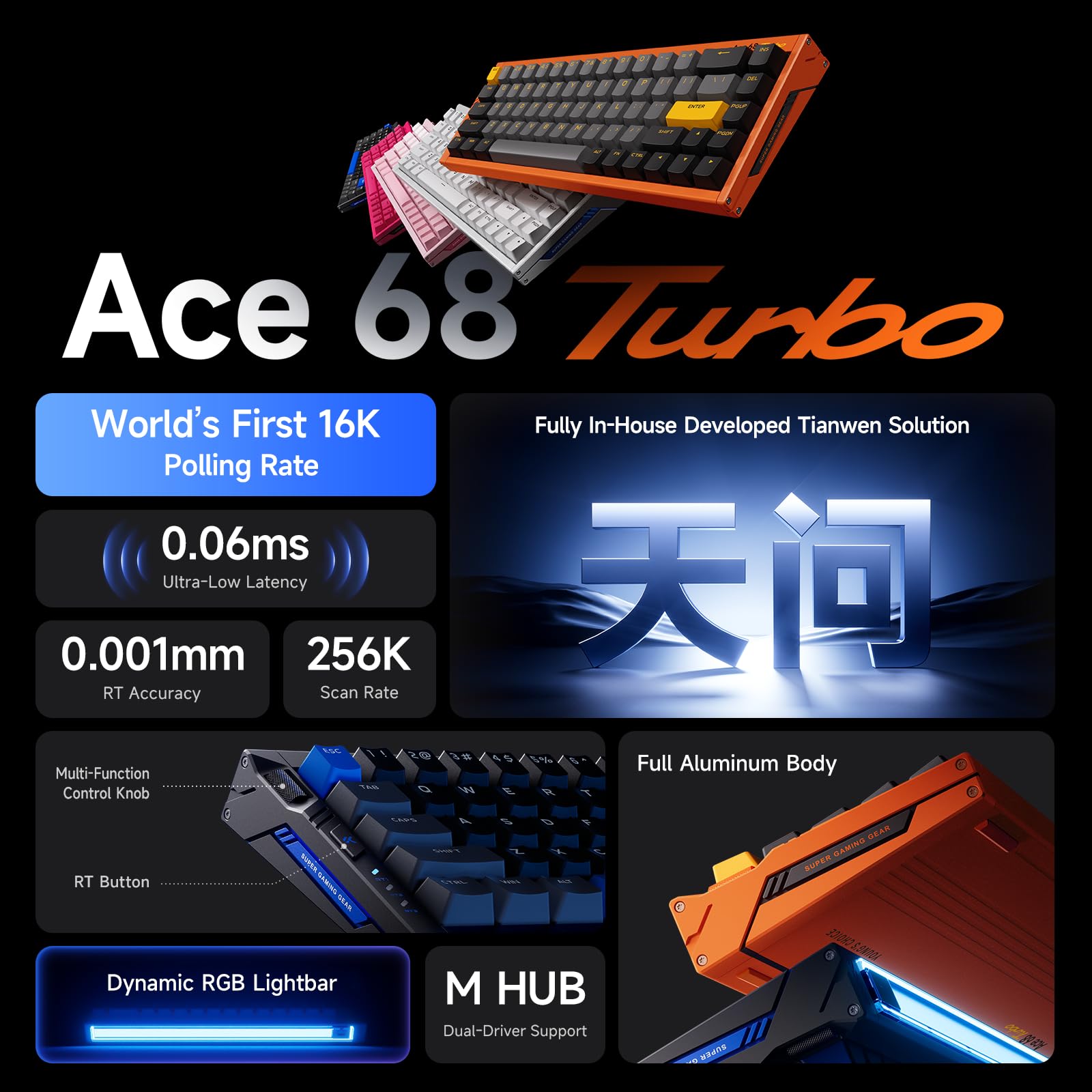 MCHOSE Ace 68 Turbo E-Sport Tastiera in Alluminio Pieno Effetto Hall 65%