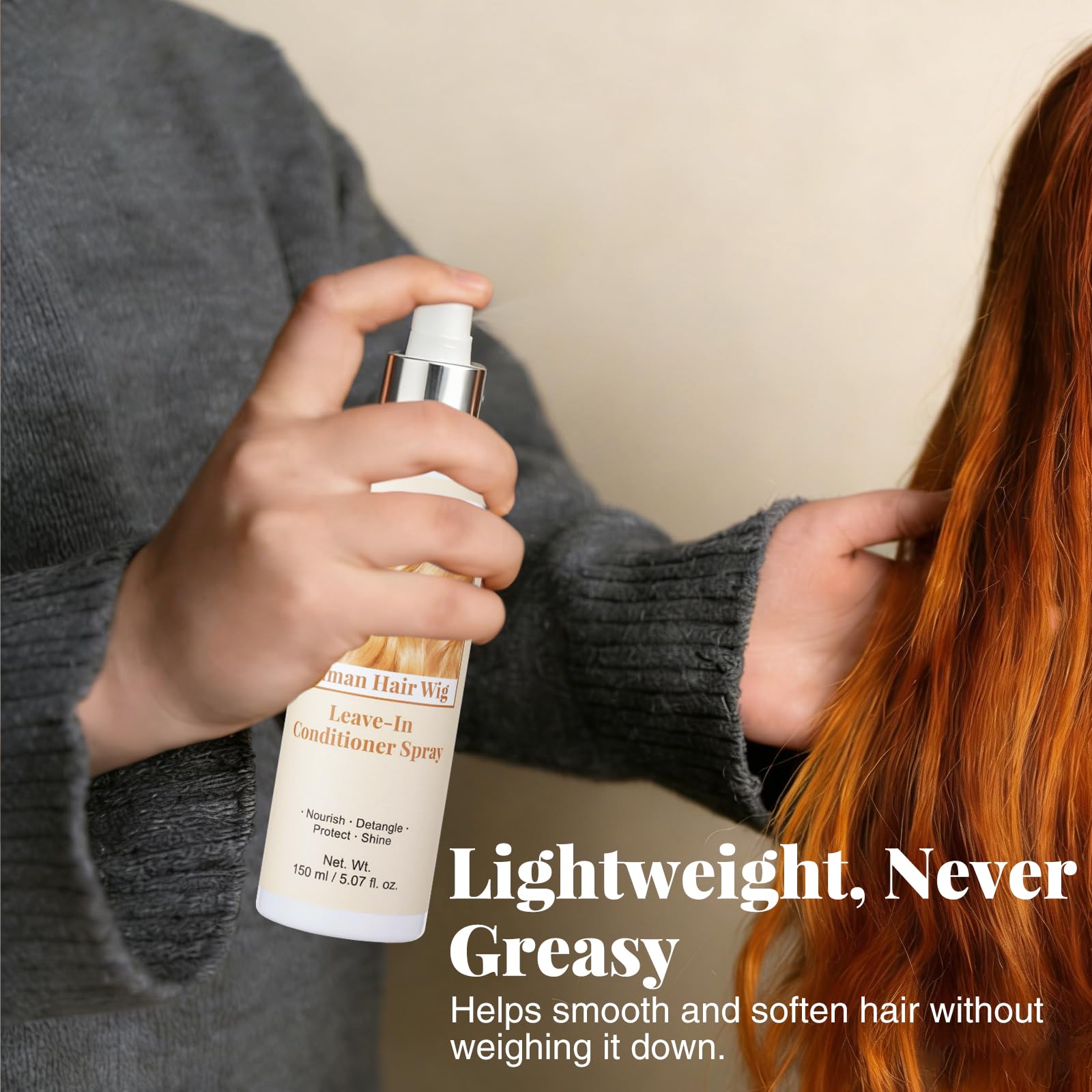 UNEK Acondicionador en spray sin enjuague para pelucas de cabello humano: hidratación ligera anti-frizz, aporta brillo y suavidad a pelucas, extensiones y postizos de cabello humano, 150 ml