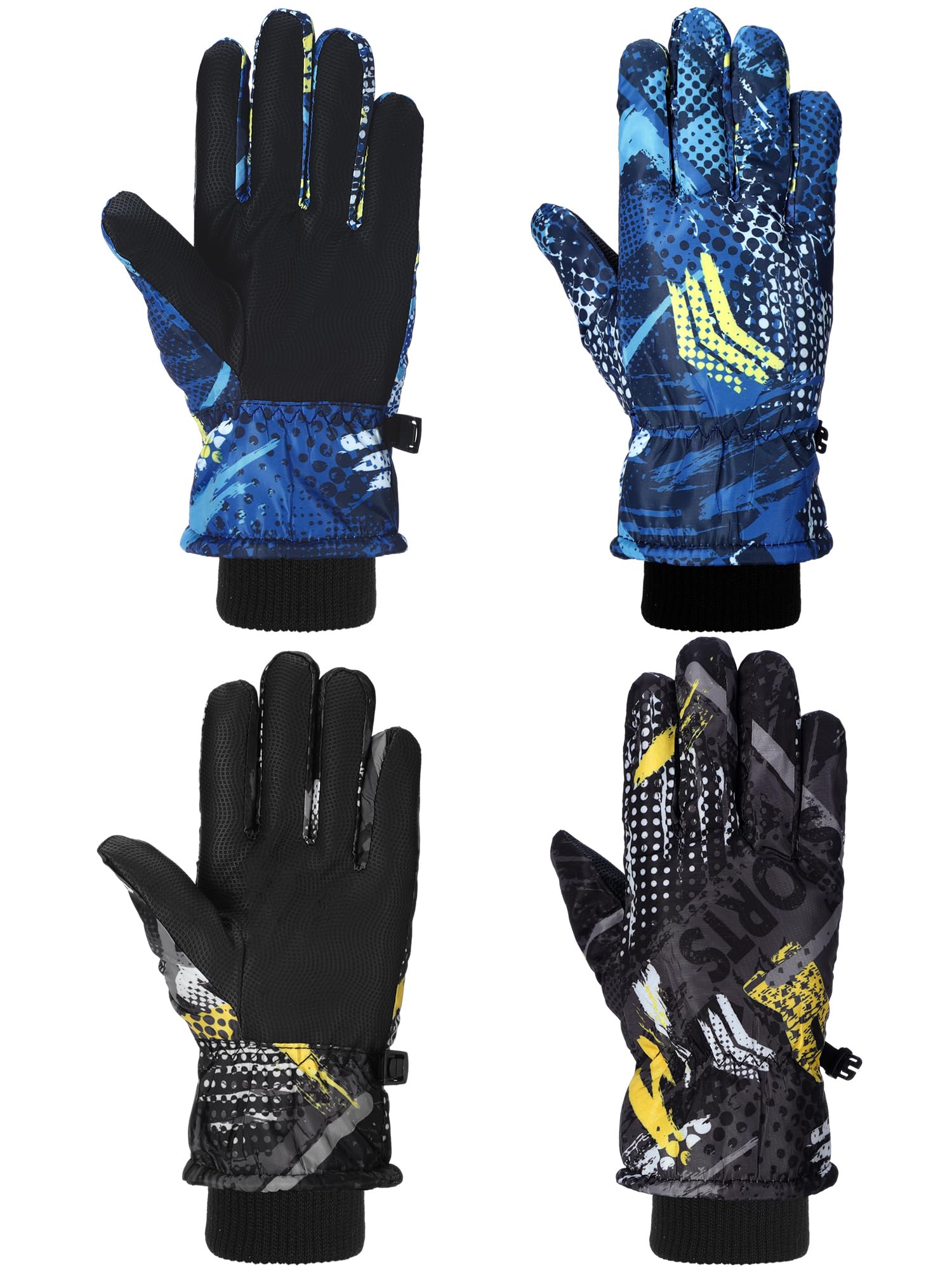 Honoson 2 Pairs Kids Snow Gloves, Winter Waterproof