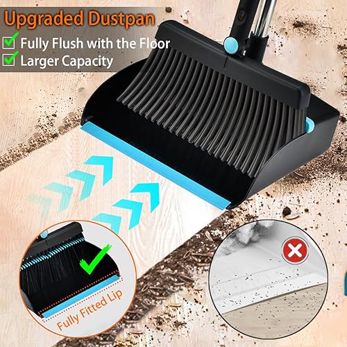 Miniatura 6 de Juego de escoba y recogedor para el hogar, mango largo y escoba para interior y exterior, juego de escoba resistente para cocina, vestíbulo,