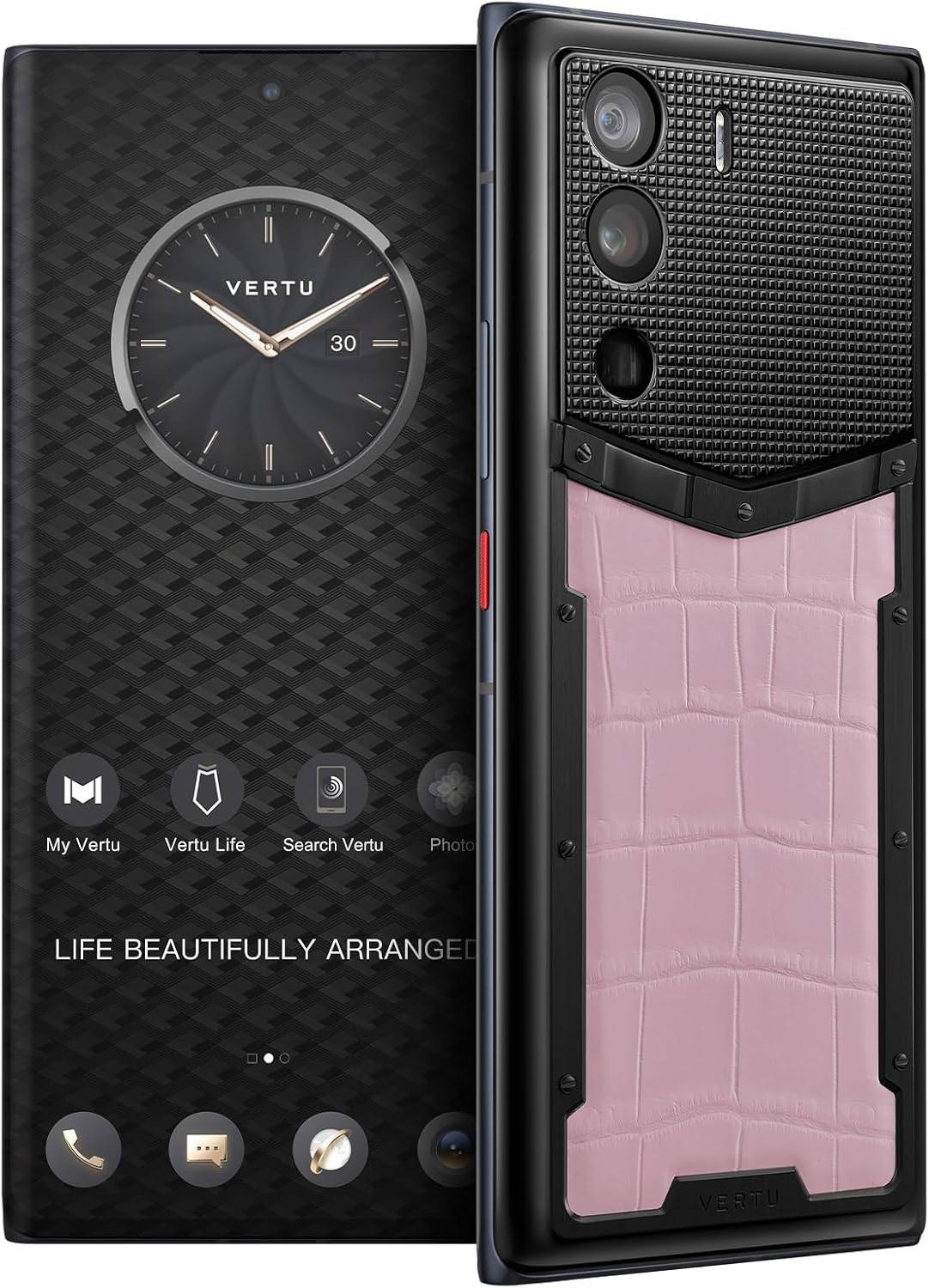 METAVERTU Alligator Skin Web3 5G Phone, Unlocked Android Smartphone, Secure Encrypted, Double Systems, 64MP Camera, 144Hz AMOLED Curved Display, Dual SIM, Fast Charge (Pink, 18G+1T) 18G+1T P