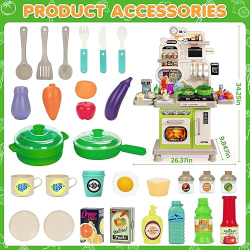 Miniatura 7 de Juego de cocina para niños, juego de cocina para niños pequeños con luz y sonido, estufa de cocina, fregadero de juegos, cafetera, juguete de comida