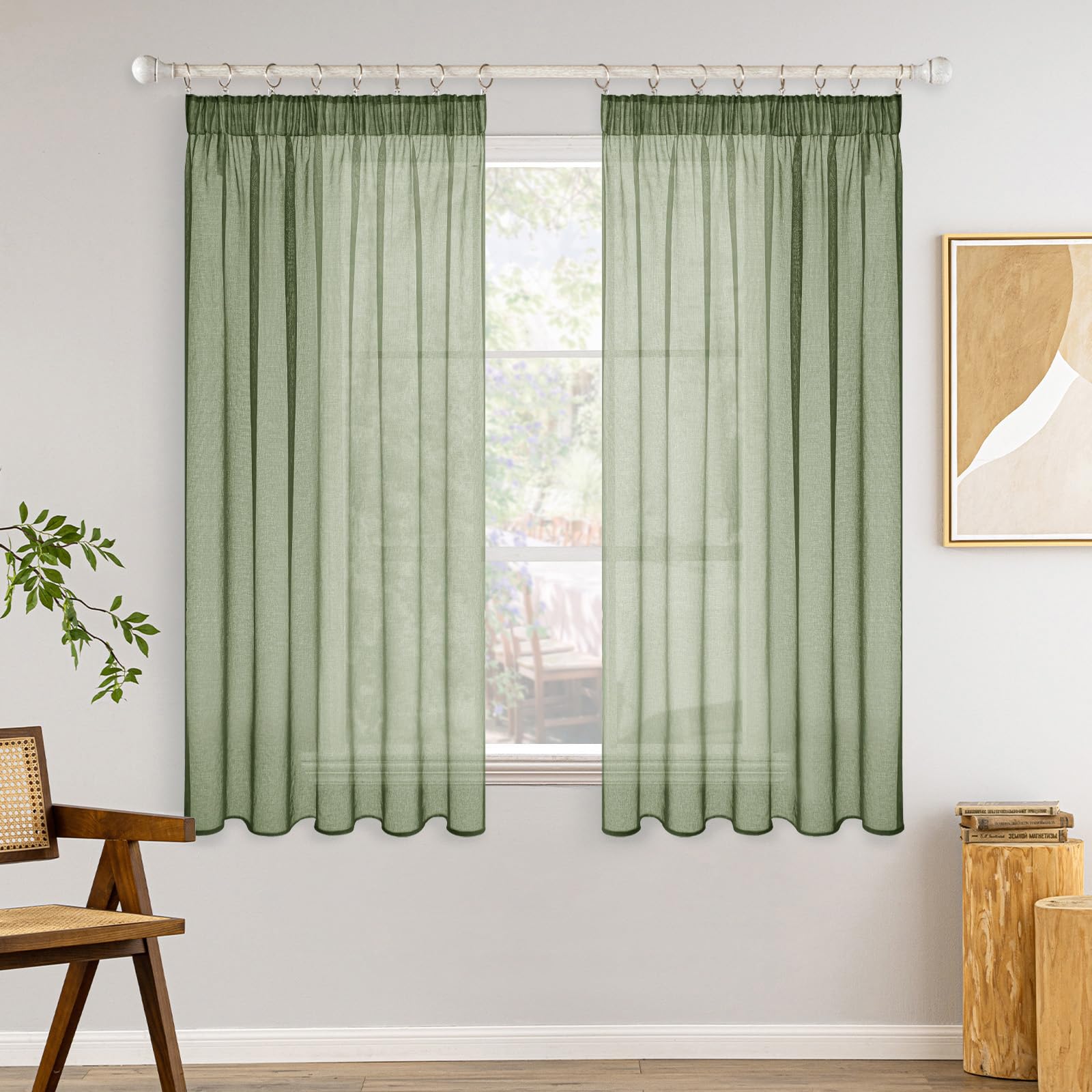MIULEE Gardinen mit Kräuselband | Leichter Durchscheinender Voile Vorhang für Wohnzimmer, Schlafzimmer, Balkon, Pflegeleicht & Einfach zu Montieren