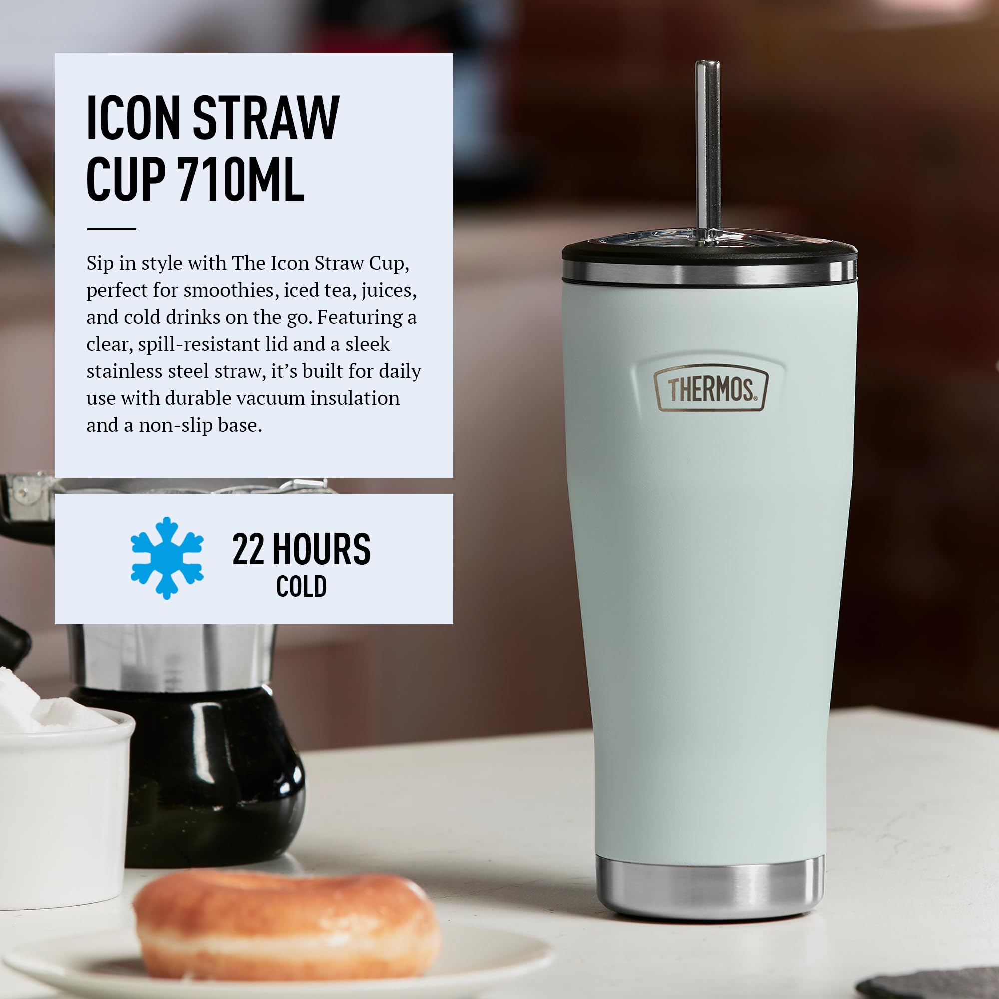 Thermos Trinkflasche aus Edelstahl, Motiv: Harebell Blue Icon (710 ml), BPA-freie Metall-Wasserflasche mit Strohhalm, wiederverwendbare Sportflasche, 22 Stunden Kaltgetränke, spülmaschinenfest | Thermoisolierte Wasserflasche für Erwachsene, Edelstahl, mit