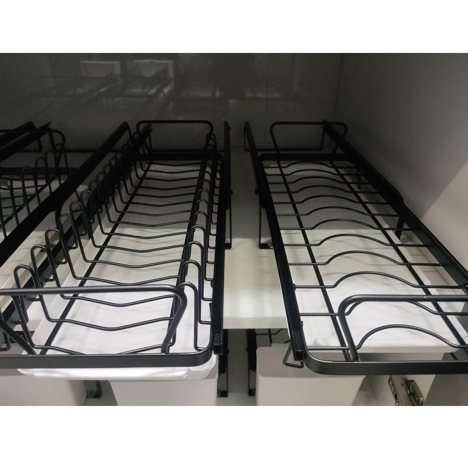 Metalowy stojak na talerze, kompaktowy ociekacz do szafki kuchennej, wielofunkcyjny uchwyt na talerze, nizer, czarny (42 cm)