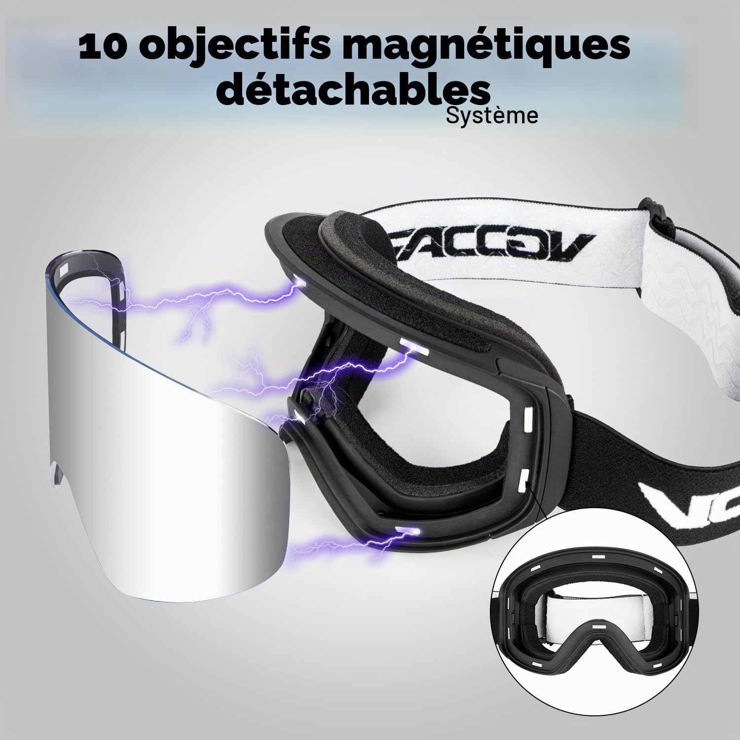 OTG Masque de Ski Avec Lentille Amovible Magnétique, Lunettes de Ski à Lentille Cylindrique Sans Cadre – Lunettes de Ski Anti-buée et Protection UV400 pour Hommes et Femmes
