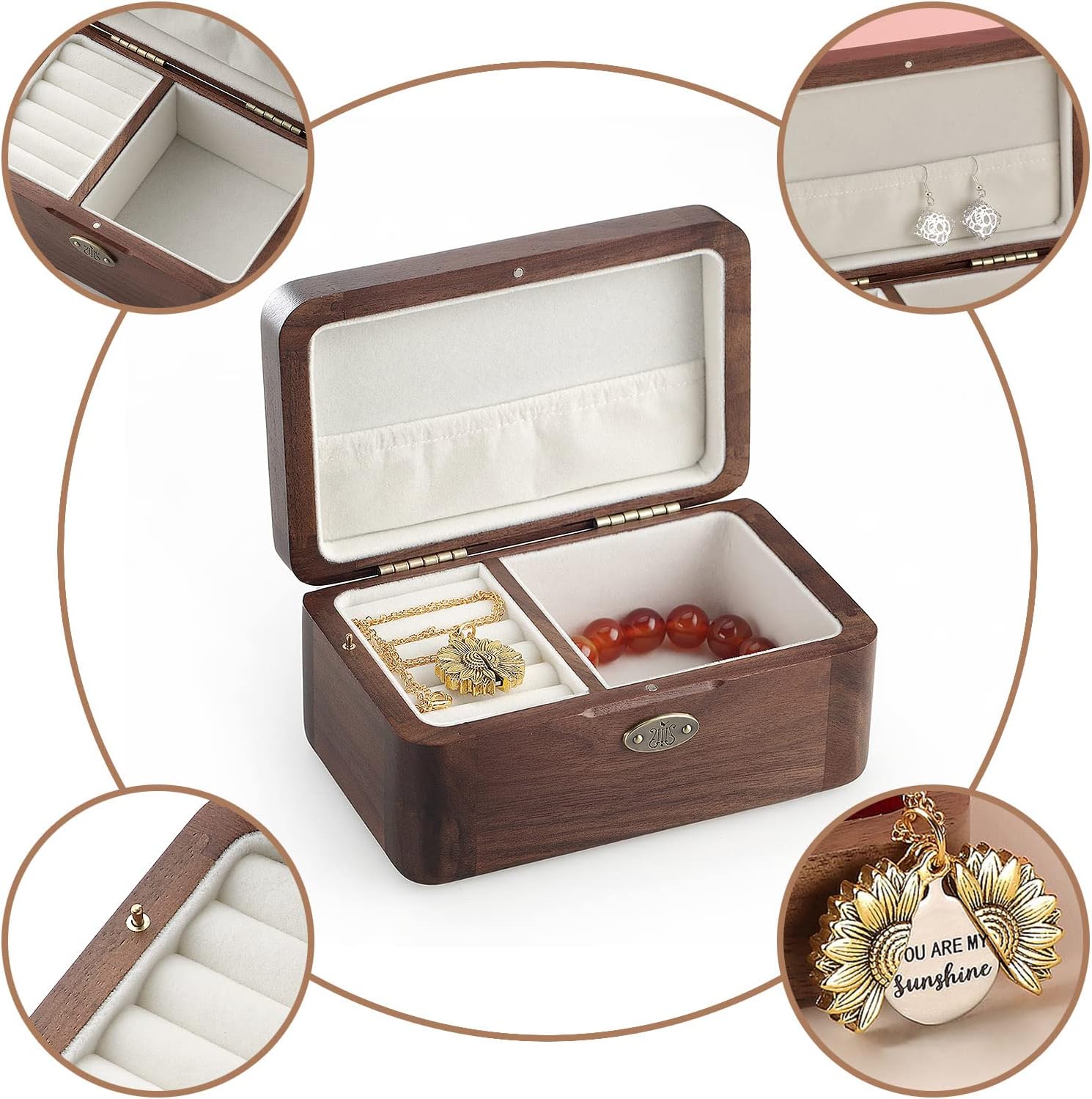 SOFTALK Vintage Wood Jewelry Box Music Box Trinket Box Keepsake Musical Boxes Gifts for Wedding Christmas Birthday Valentine's Day (Walnut Wood, Tune ; Howl's moving castle-Merry Go Round of Life)