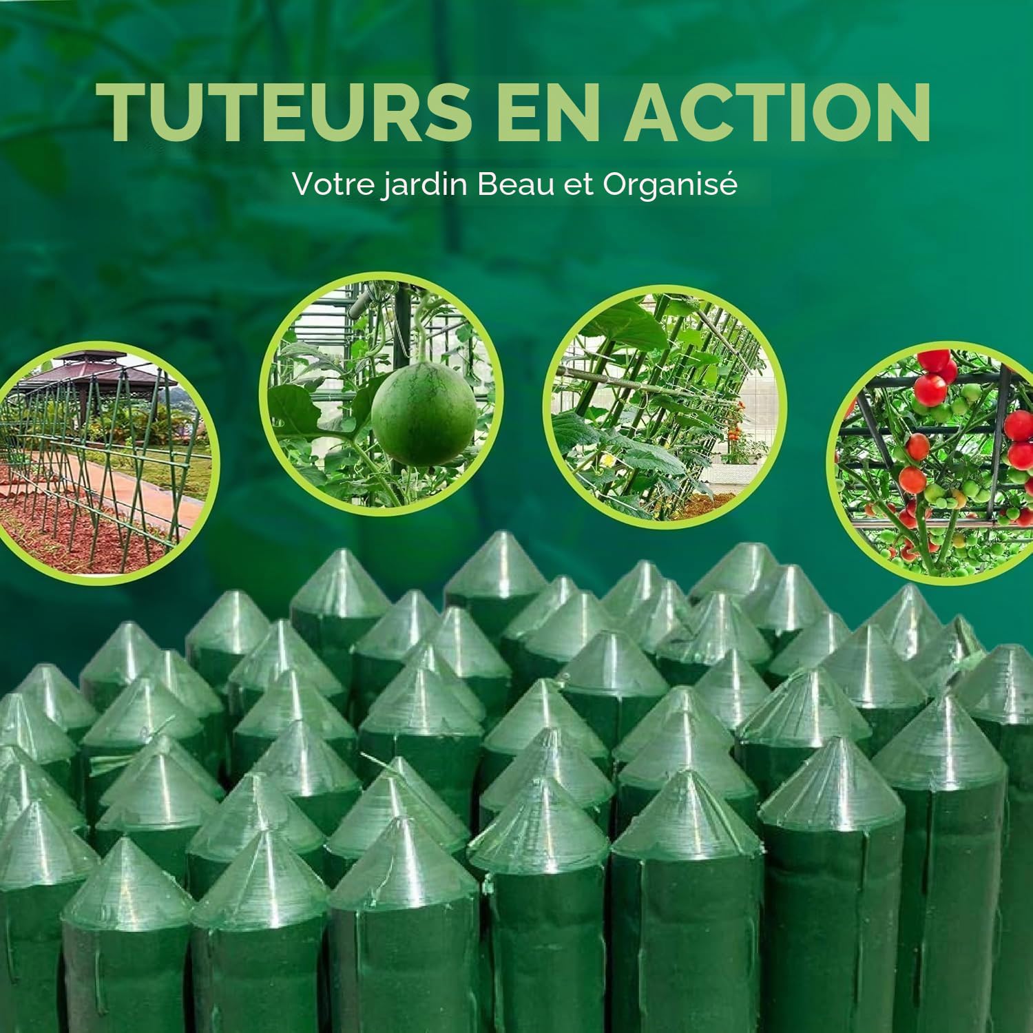 CONTROL GARDEN Lot de 30 tuteurs en acier plastifié pour plantes haute Ø 8-10 mm | croissance des plantes | Support de cultures adapté pour l'intérieur et l'extérieur (150 cm)