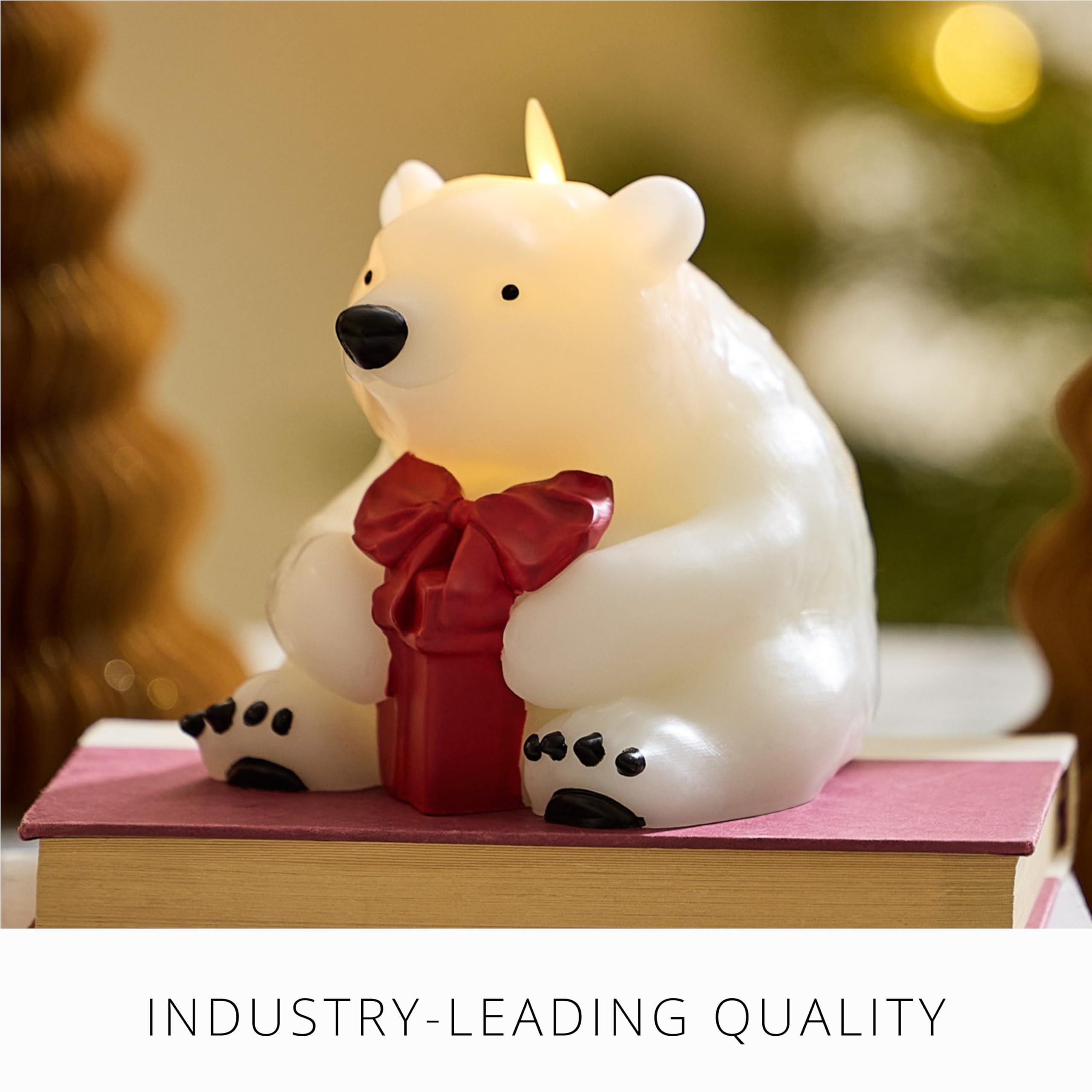 Luminara Candela senza fiamma a forma di orso polare con candela a LED a forma di fiamma mobile (12,7 x 14 cm)