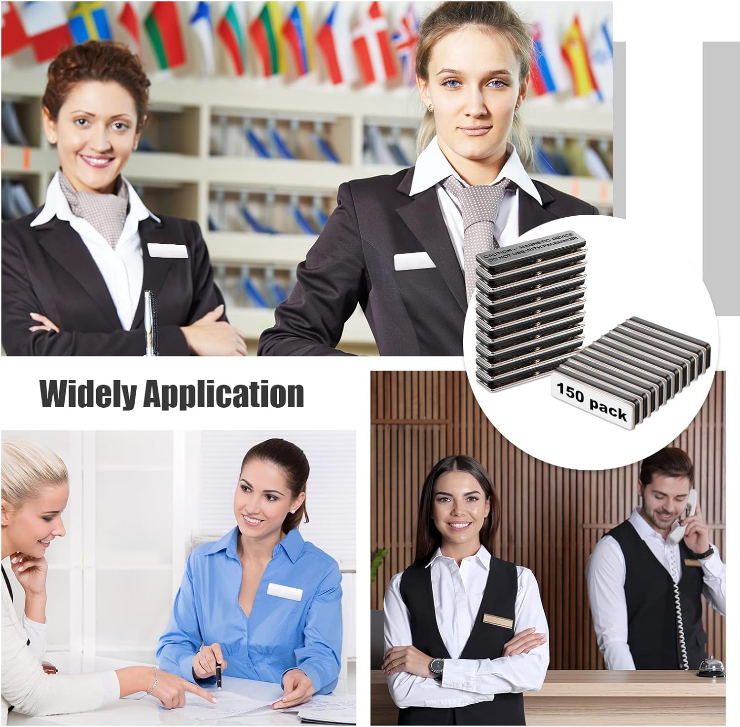 Kigeli 150 Packs Name Badge Magnets Bulk, Magnetic Name Tag Holders with 3 Neodymium Plate for Office, Hotel, Trade Event, Uniform Jackets (Black)
