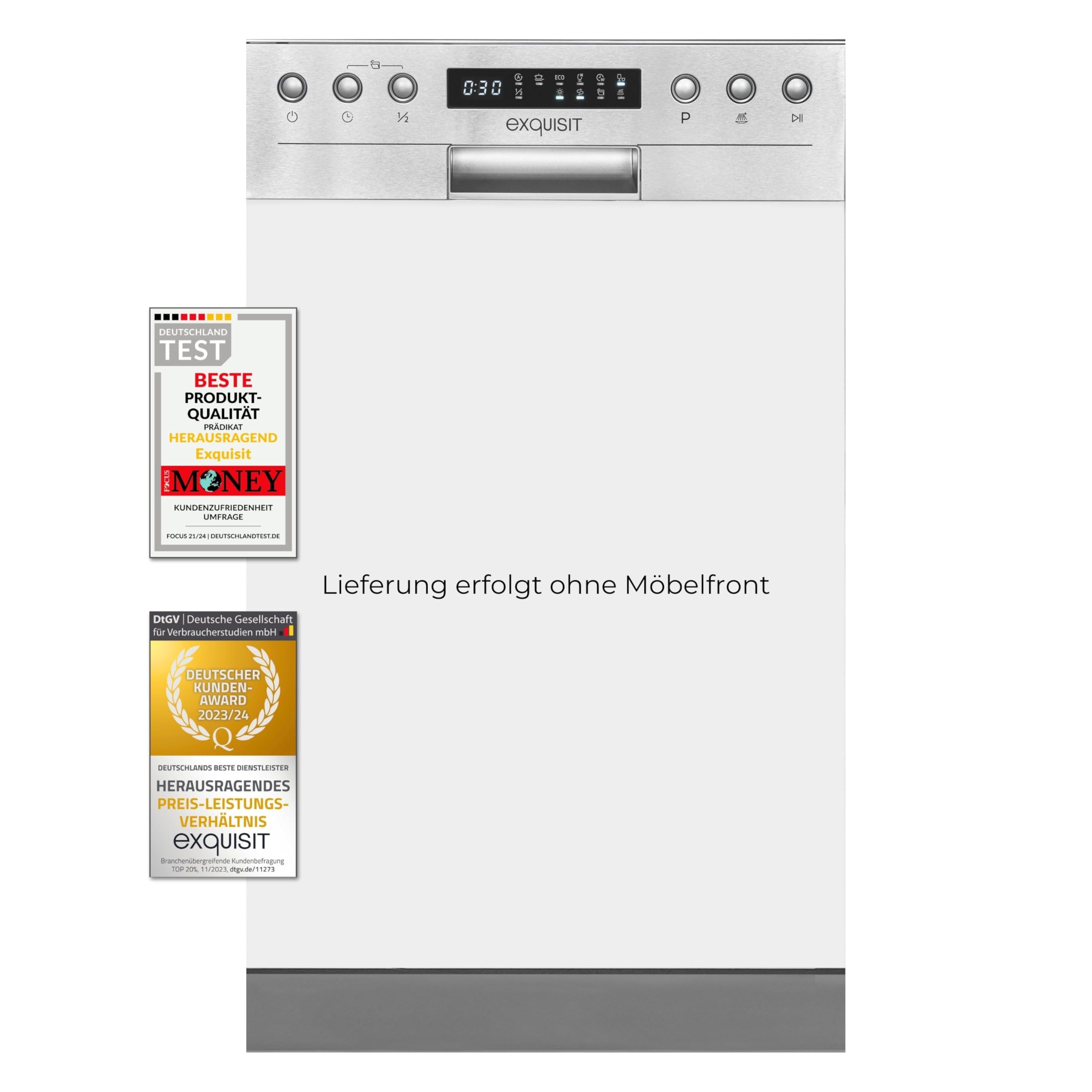 Exquisit Einbaugeschirrspüler EGSP9410-EB-030D inox 45cm Teilintegriert Auto-Door-Open Flexible Besteckablage