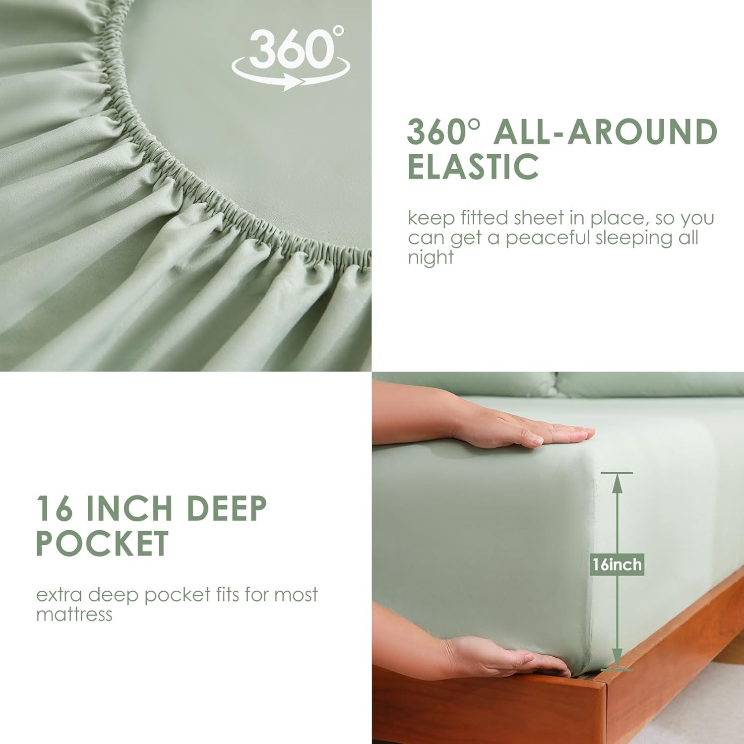 JSD Sage Green Twin Sheet Set with Side Pocket Corner Straps, 3 Piece Soft Kids Microfiber Bed Sheets Extra Deep Pocket - Image 5