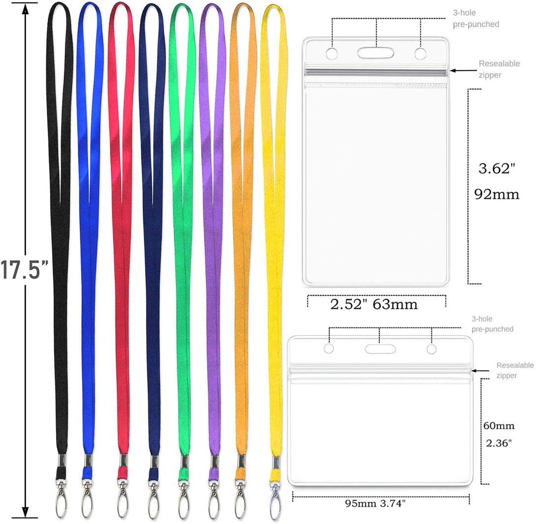 Lanyard with ID Holder 50 Pcs Waterproof Name Tag Badge ID Card Holders ID Pass Holder and 50 Pcs Flat Neck Lanyards Swivel Hook (Purple, Horizontal) - Image 2