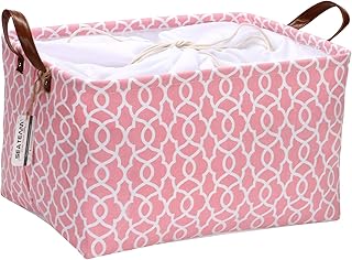 Sea Team Panier de Rangement Tissu à Motif marocain Toile Corbeille de Rangement Pliable de Conception géométrique avec Couvercle à Cordon et poignées Cuir PU, 16,5 x 11,8 Pouces, intérieur étanche