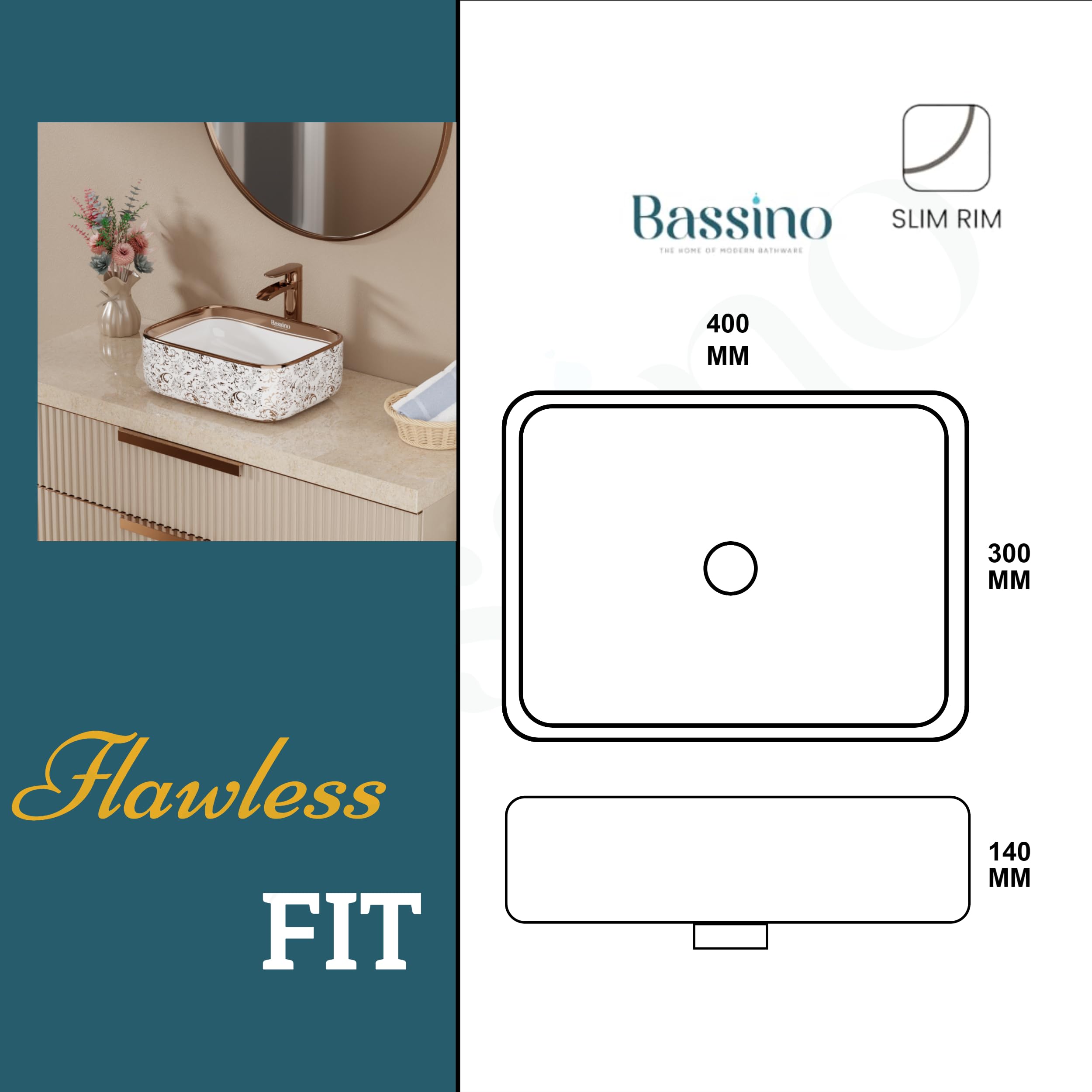 BASSINO Ceramic Wash Basin - White & Rose Gold -3 BASSINO Ceramic Wash Basin - White & Rose Gold -3