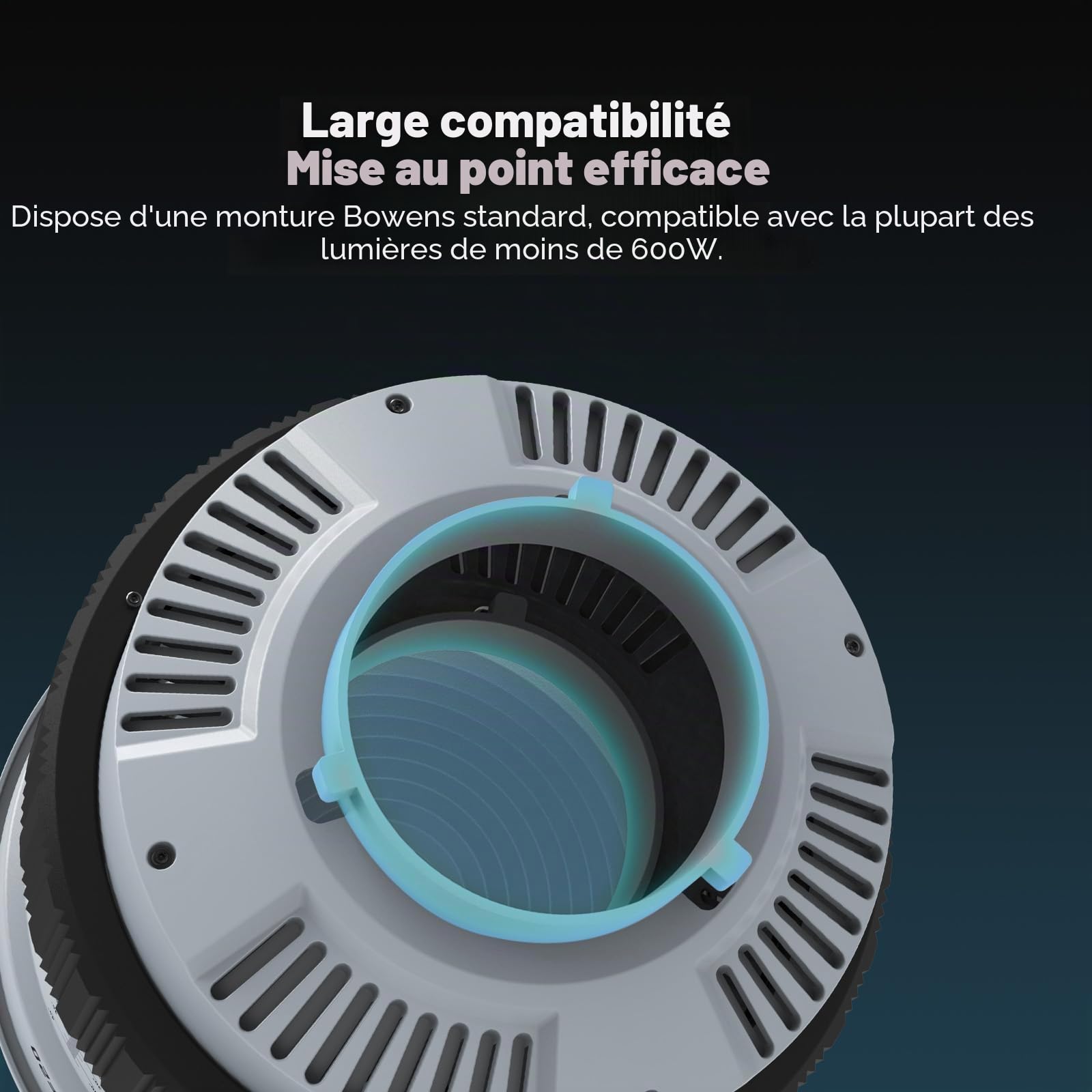10X Lentille Fresnel à Monture Bowens avec Volets Amovibles, Angle de Faisceau Réglable 10–45°, Modificateur de Projecteur pour Lampes COB ≤600W, Contrôle Cinématographique pour Film & Studio