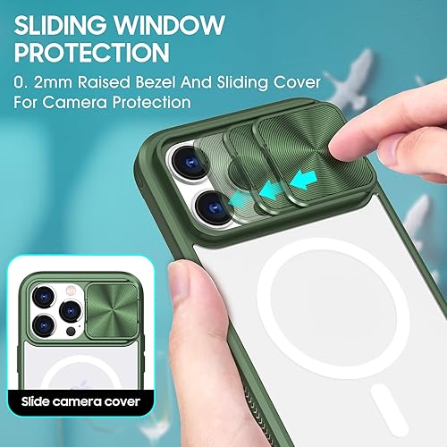 Miniatura 7 de Funda transparente para iPhone 15 Pro con cubierta de lente de cámara deslizante, compatible con MagSafe, antideslizante, delgada, magnética, a