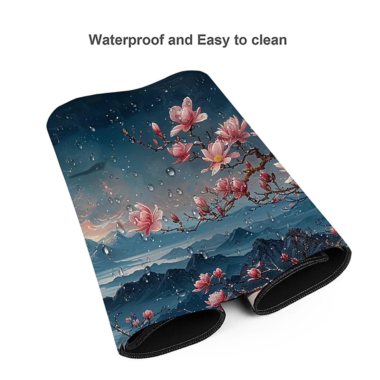 Flores De Cerezo Alfombrilla Ratón Gaming XXL 1500 x 800 mm, Alfombrilla Gaming Azul Mousepad con Base de Goma Antideslizante, Impermeable Desk Mat para Teclado y Raton Accesorios Gaming, Regalos 8-0
