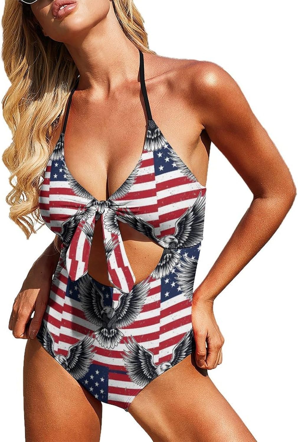 SWEET TANG Women's One Piece Swimsuits Cutout High Waisted Bathing Suit Wrap Tie Swimsuit