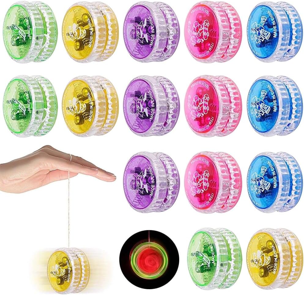 LUFEIS Light Up Yo Yo, 15 PCS Beginner Level Yo-Yo with LED Lights, Responsive Yoyo for Kids, Plastic LED Yo Yo Ball, Classic Yo-Yo Toys with Flashing LEDs for Party Favors, Goodie Bag Fillers, Prizes