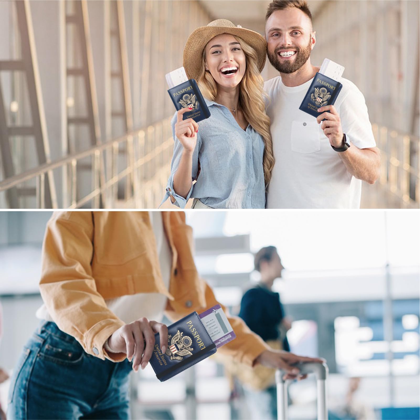 Coowayze Reisepasshülle für Damen und Herren, Reisepasshülle, RFID-Blockierung, wasserdichtes Leder, US-Reisepass-Organizer mit Impfkartenschlitz, Reisedokumente, Blau, RFID-Geldbörse