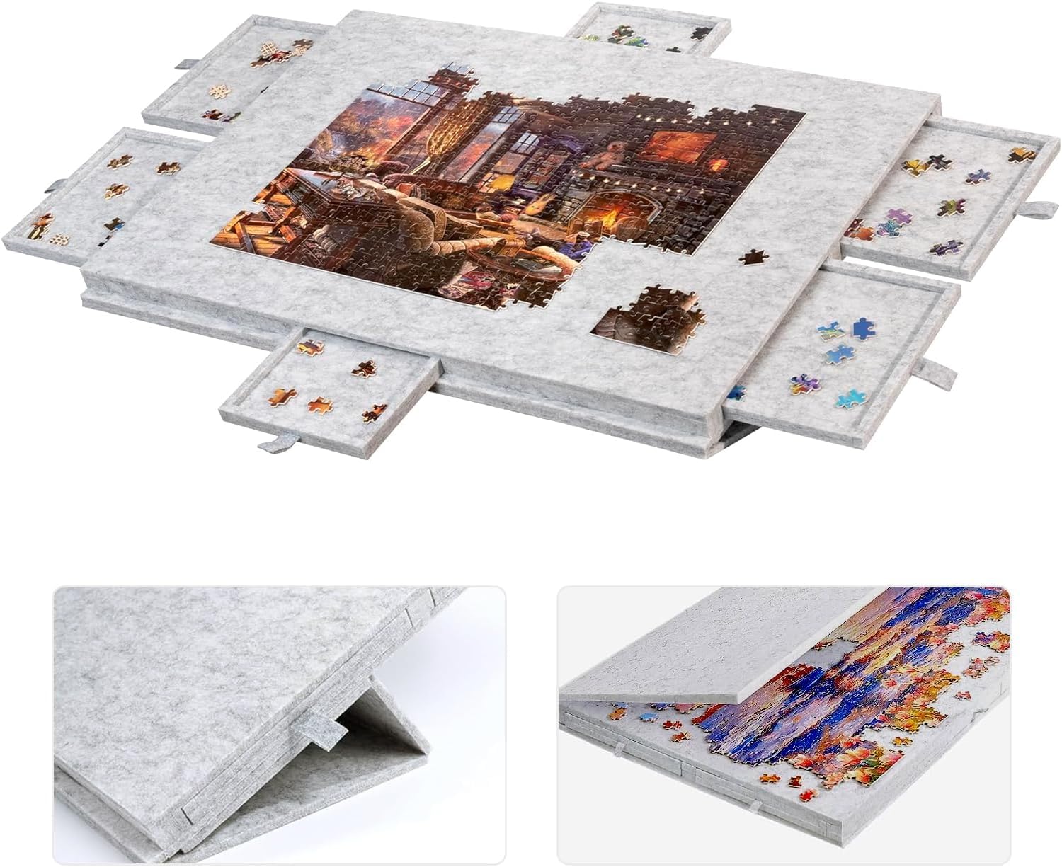 Tablero para Puzzle Inclinable de 1000 Piezas con 6 Cajones y Cubierta Coloridos - Tablero para Puzzle de Fieltro Ligera y Portátil
