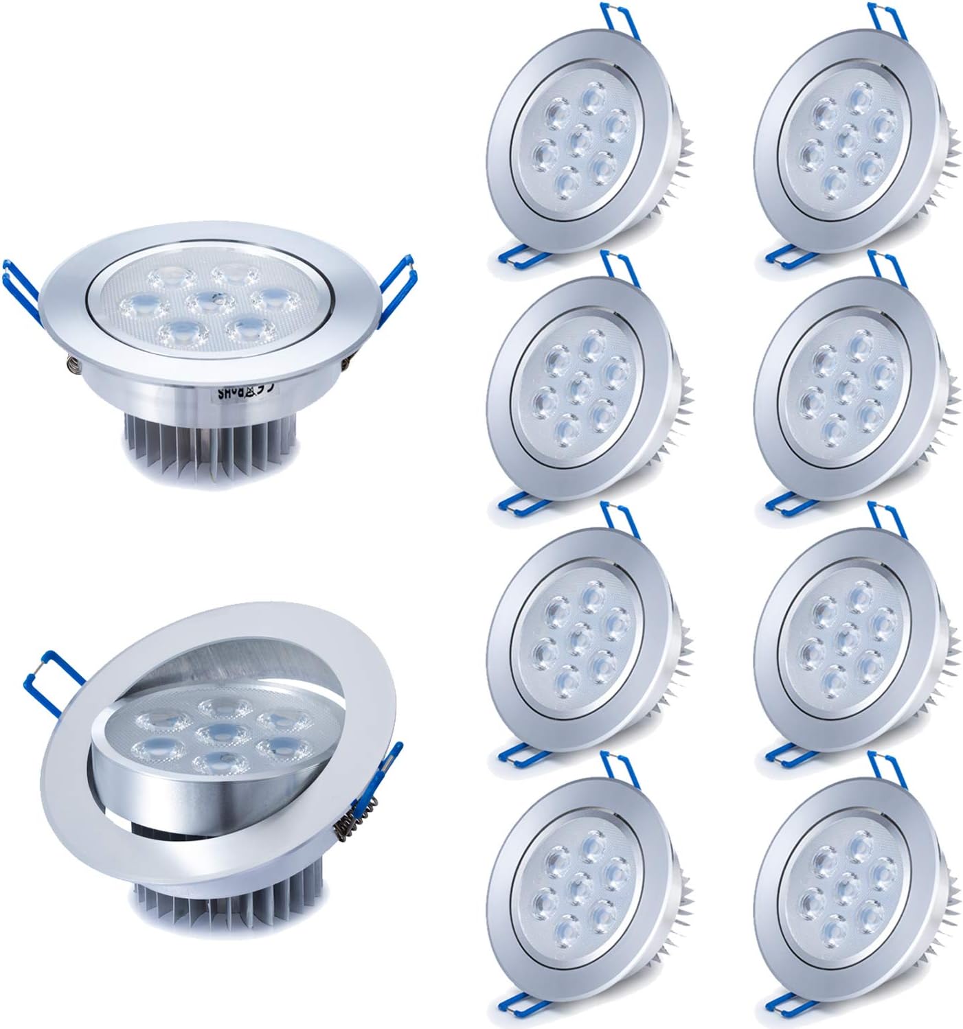 Liqoo 10 pcs 7W LED Recessed Ceiling Spot Light Spotlight Lamp Warm White AC85-265V 630-700 Lumen 2835 SMD 108 x 60mm (Equivalent 50W) [Energy Class A+]