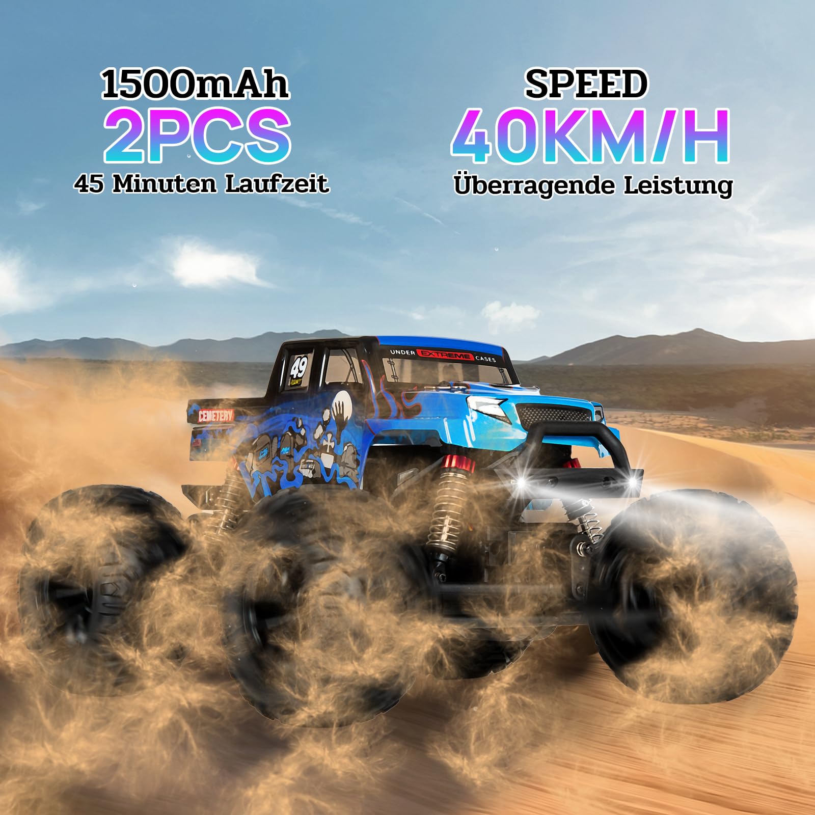 40 KM/H Ferngesteuertes Auto,1:18 RC Auto Ferngesteuert Monstertruck RC Car | Schnelles Ferngesteuertes Auto Monster Truck für Erwachsene RC Auto Ferngesteuert für Jungen